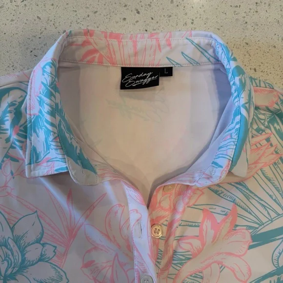 Sunday Swagger Tropical Golf Polo Sleeveless Tank Blue Pink White Size Large - Picture 5 of 9